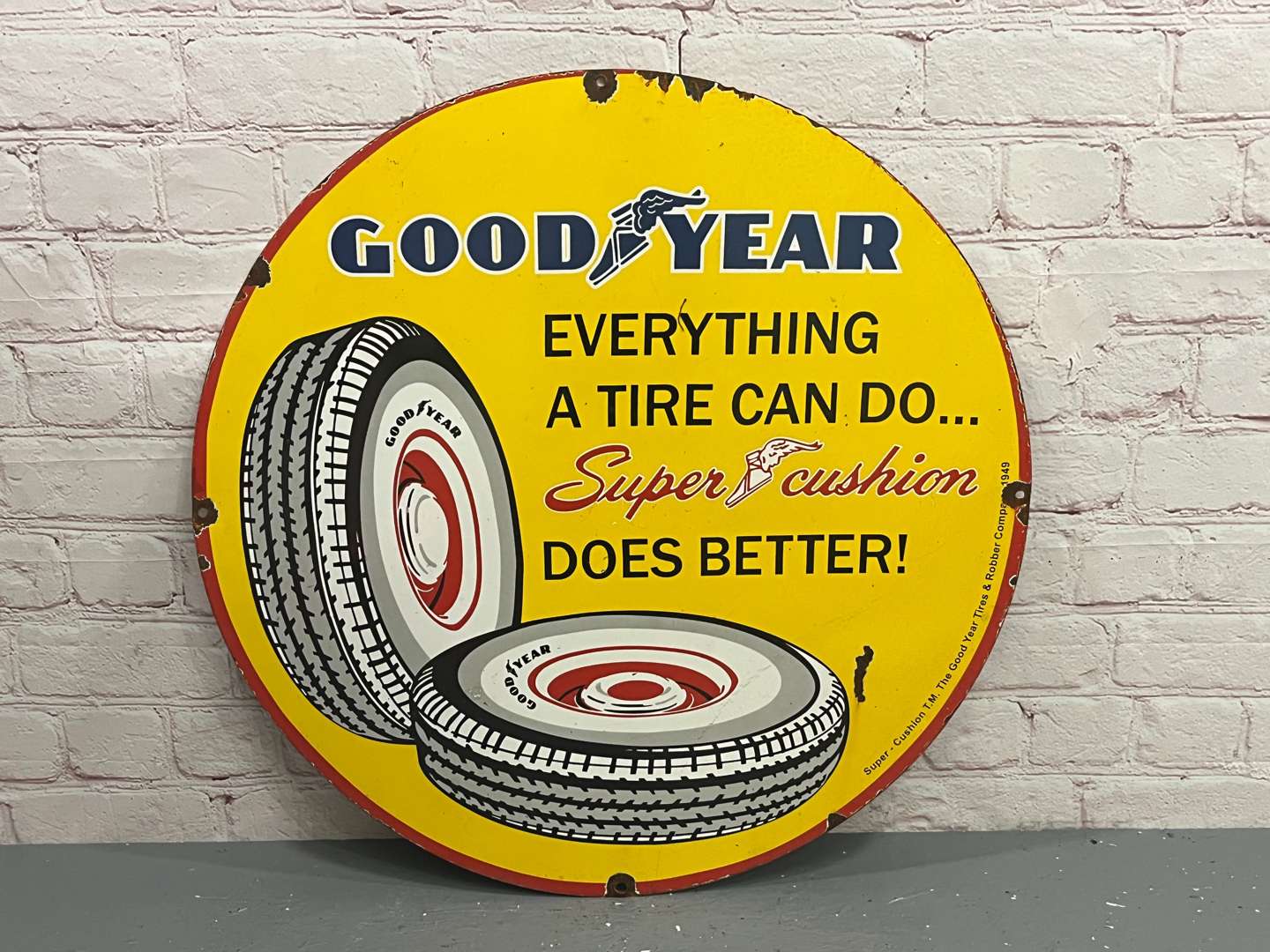<p>Goodyear “Everything A Tire Can Do” Enamel Sign</p>