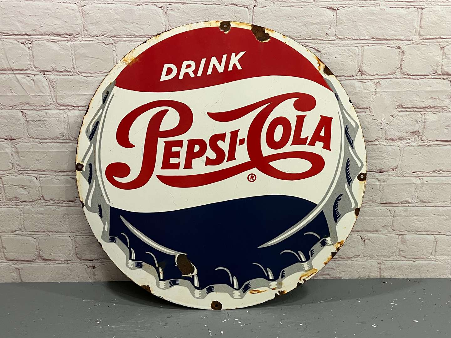 <p>Pepsi-Cola Circular Enamel Sign</p>