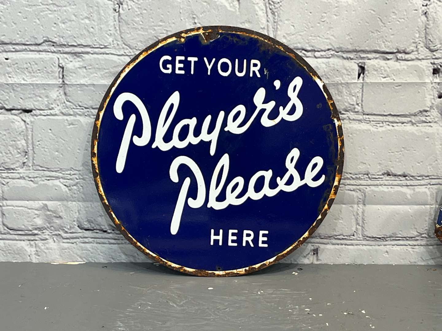 <p>Get Your Players Please Here Circular Enamel Sign</p>