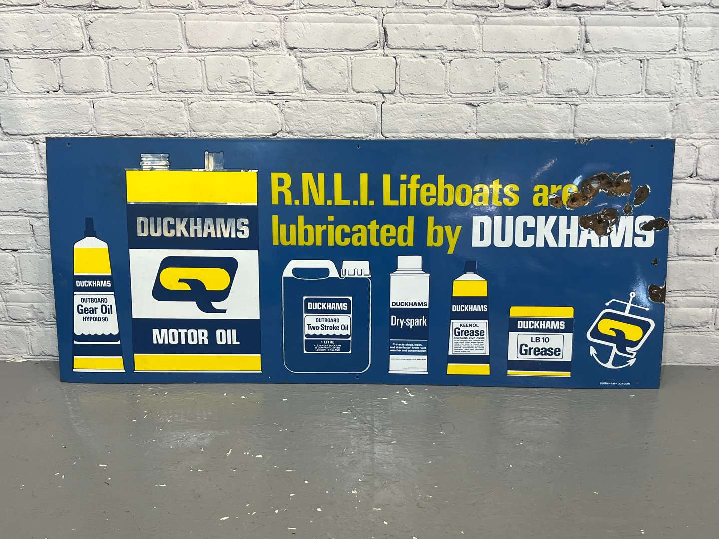 <p>RNLI Lifeboats Are Lubricated by Duckhams Enamel Sign</p>