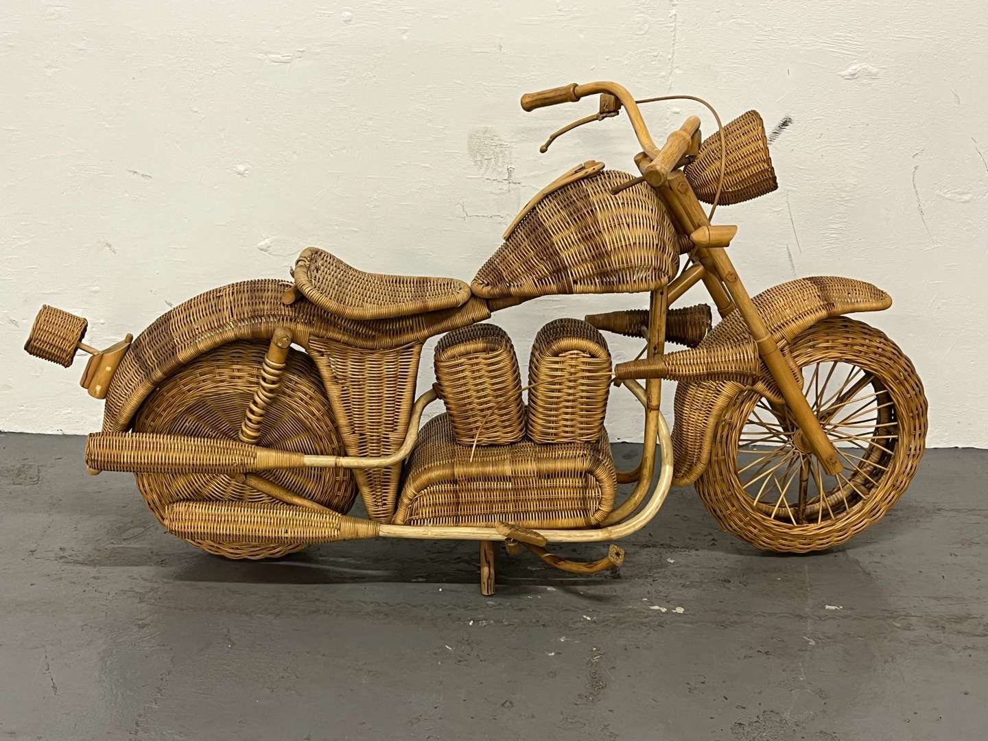 <p>Wicker Model of a Harley-Davidson</p>