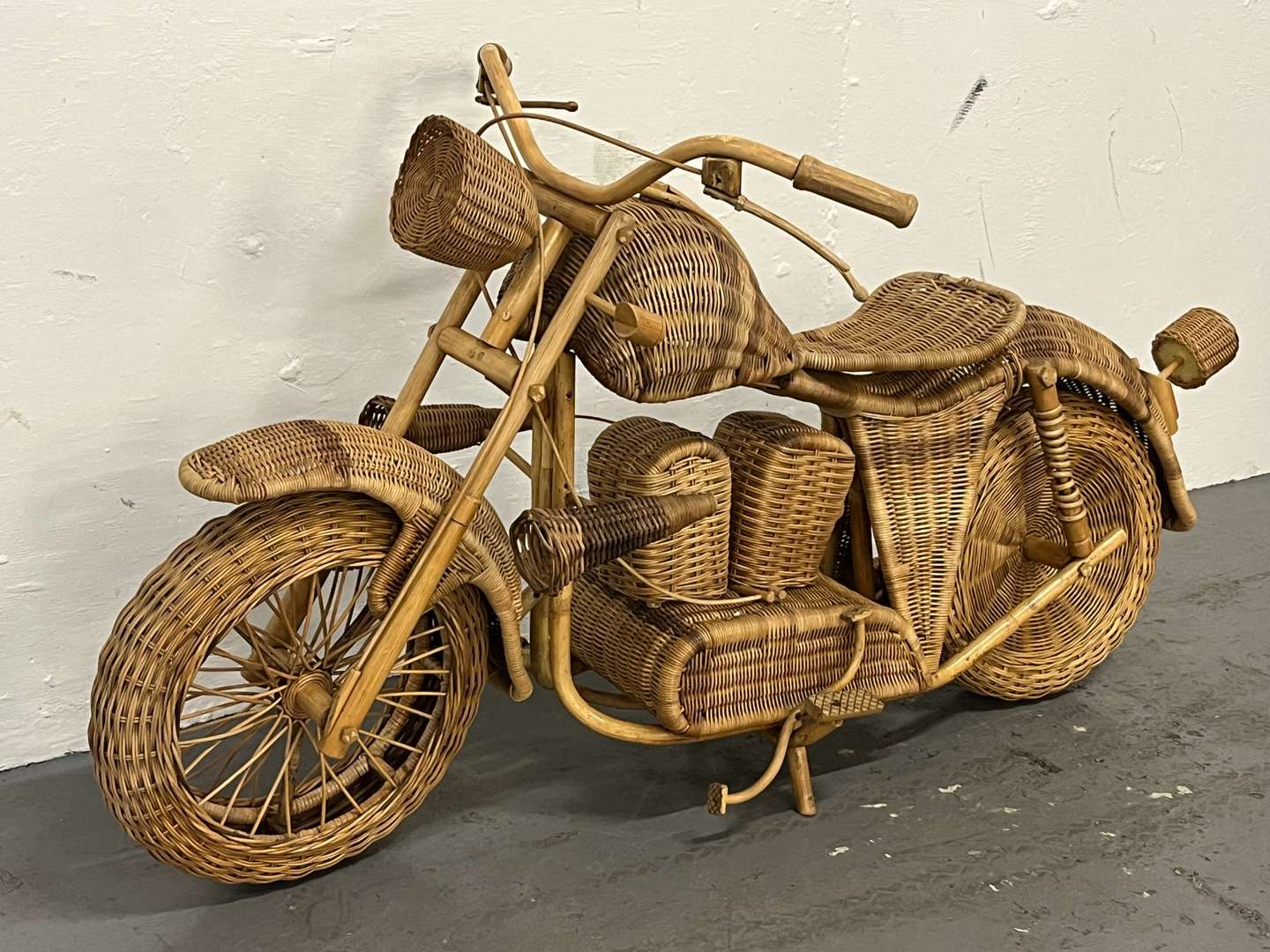 <p>Wicker Model of a Harley-Davidson</p>