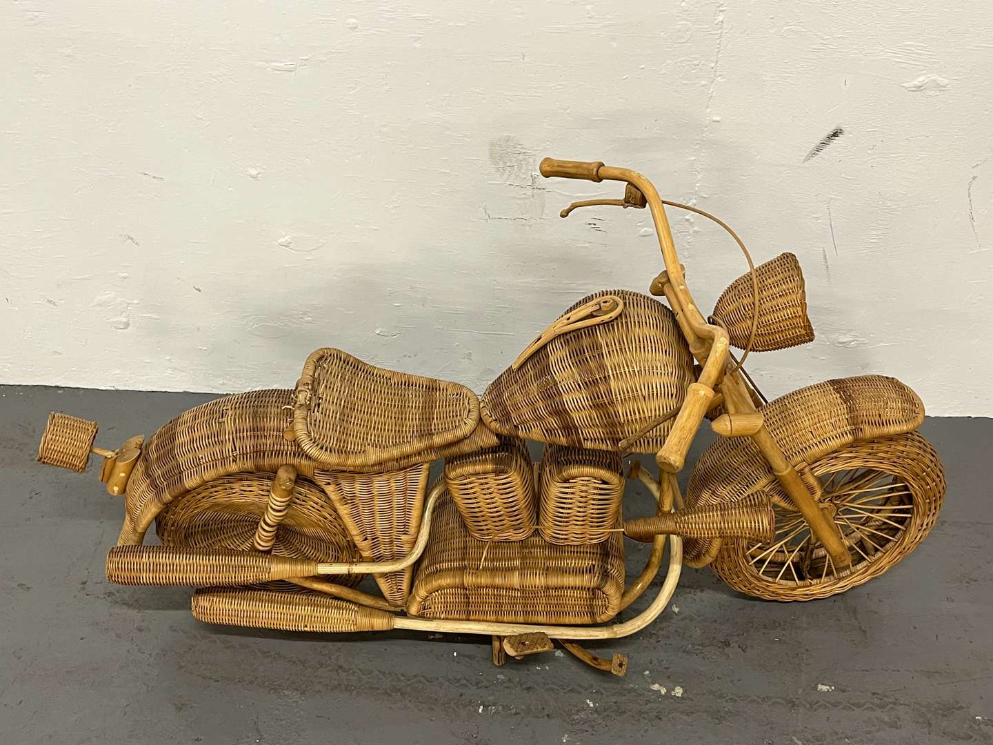 <p>Wicker Model of a Harley-Davidson</p>