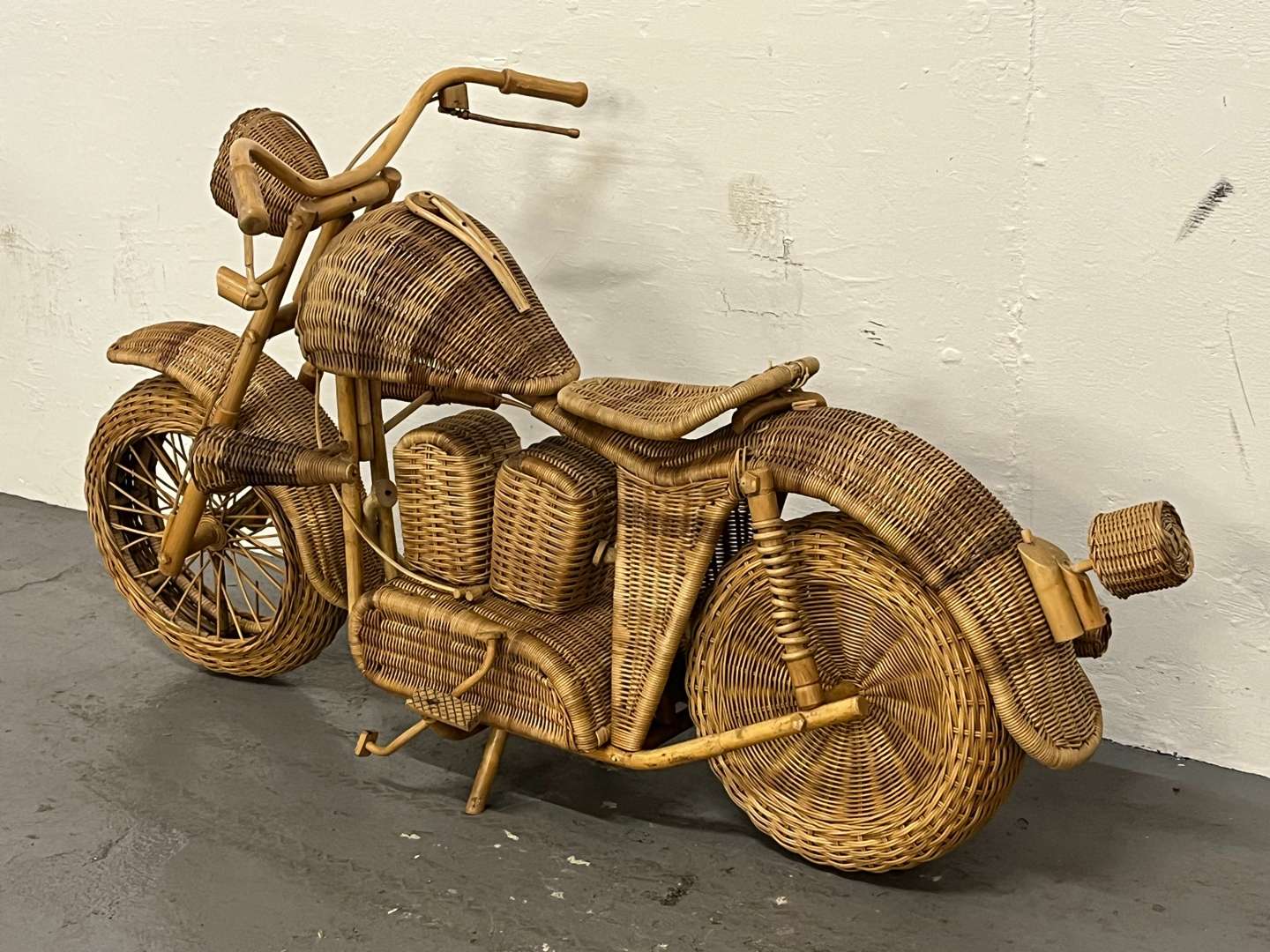 <p>Wicker Model of a Harley-Davidson</p>