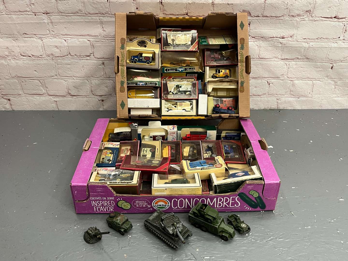 <p>Two Boxes of Model Cars</p>