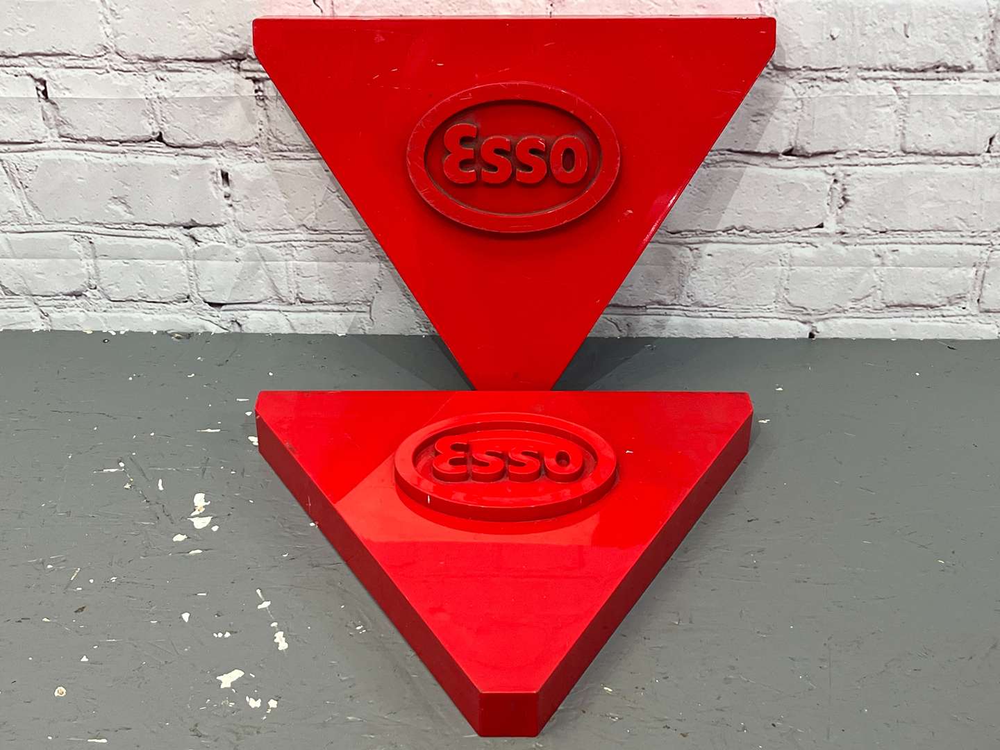 <p>Esso Pressed Plastic Triangular Signs</p>
