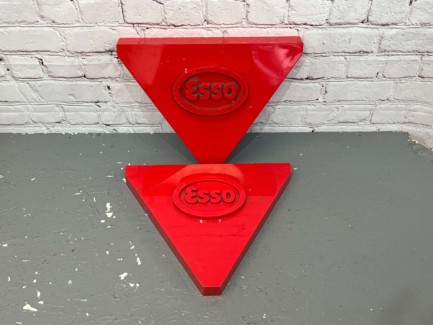 <p>Esso Pressed Plastic Triangular Signs</p>
