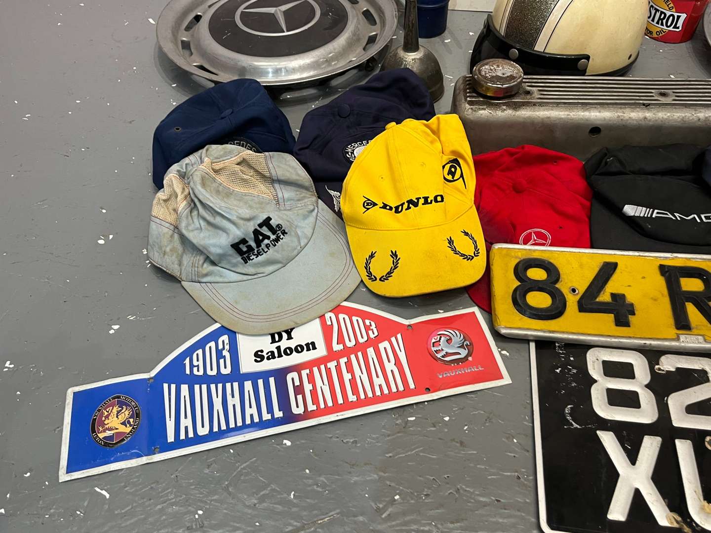 <p>Mixed Lot Rally Plaques, Mercedes Caps Etc</p>
