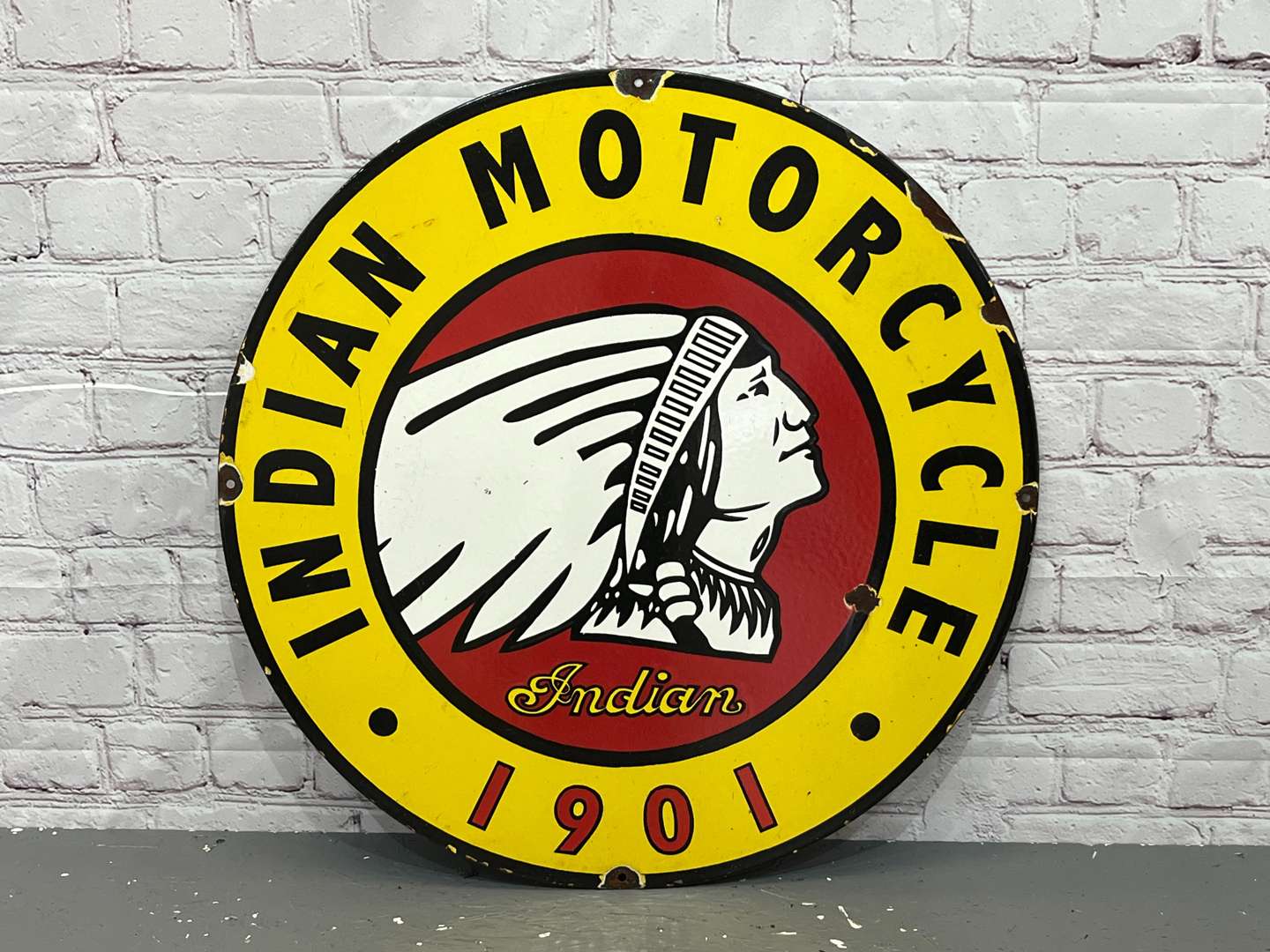 <p>Indian Motorcycles Circular Enamel Sign</p>