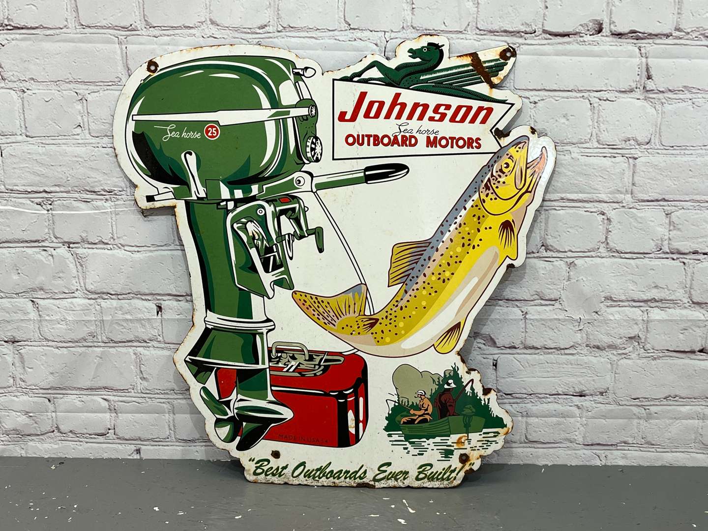<p>Johnsons Sea Horse Outboard Motors Enamel Sign</p>