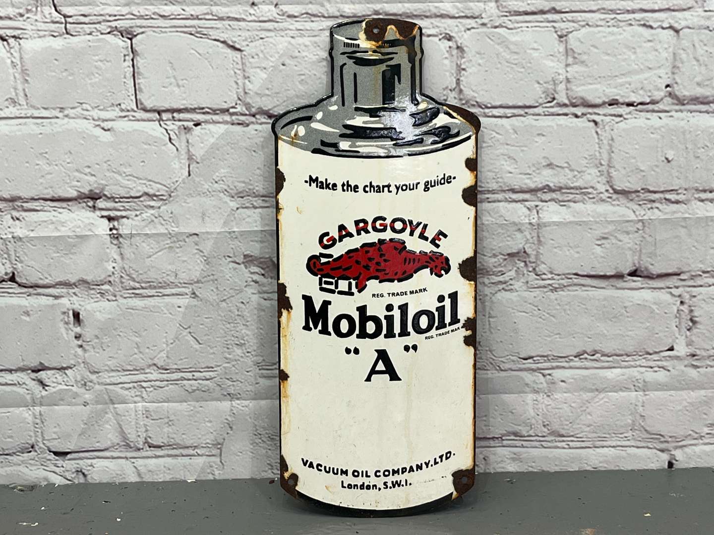 <p>Mobiloil Canister “A” Enamel Sign</p>