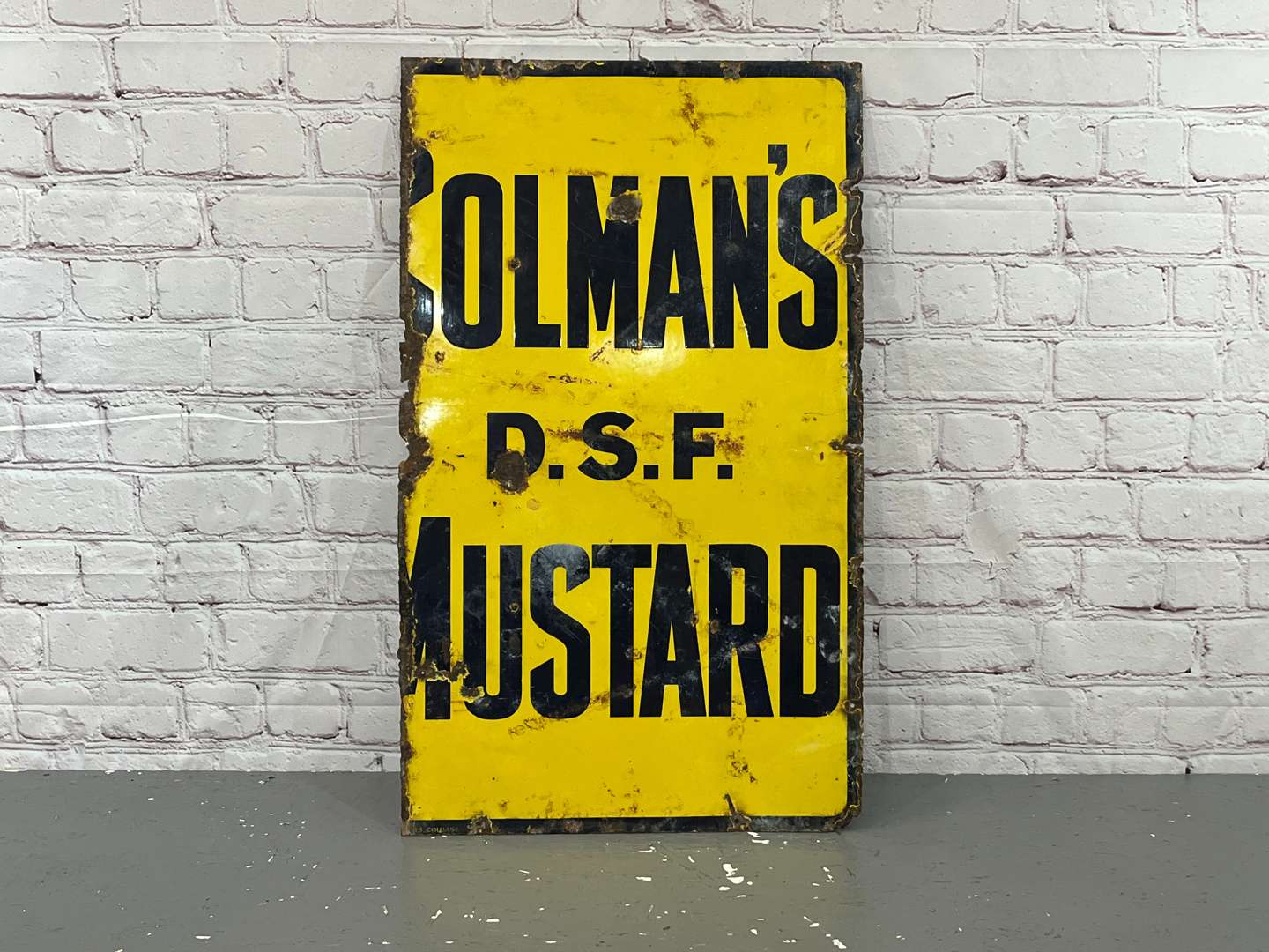 <p>Colmans D.S.F. Mustard Enamel Sign</p>