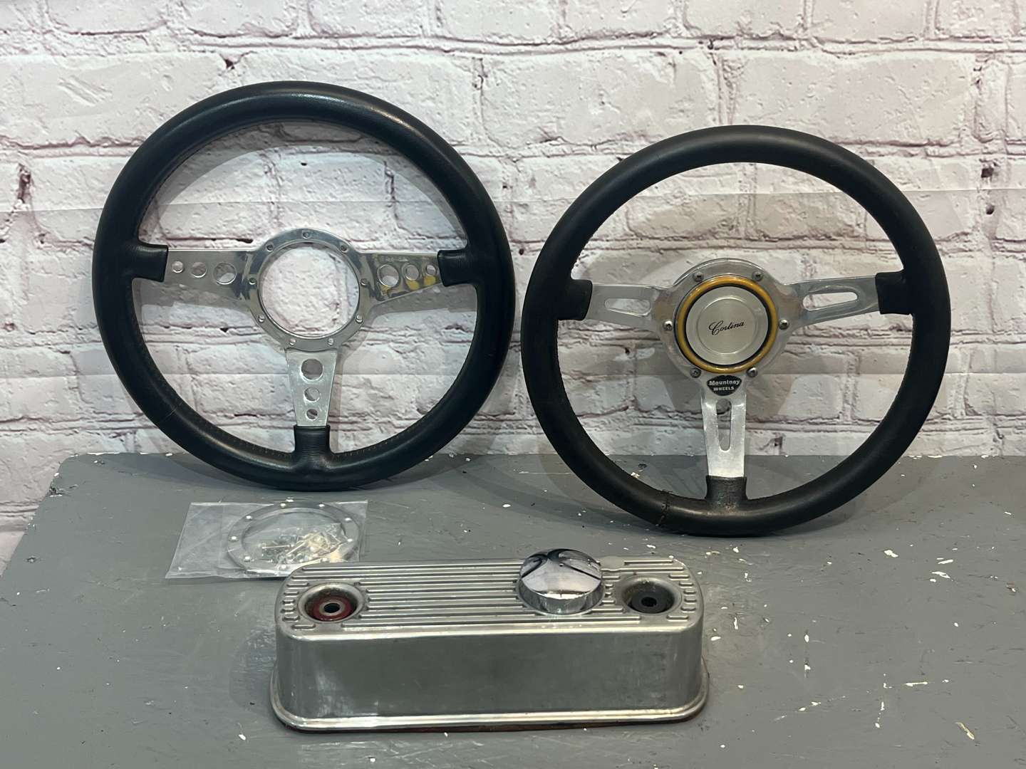 <p>Two Classic Car Steering Wheels , Mini/MG Rocker Cover</p>