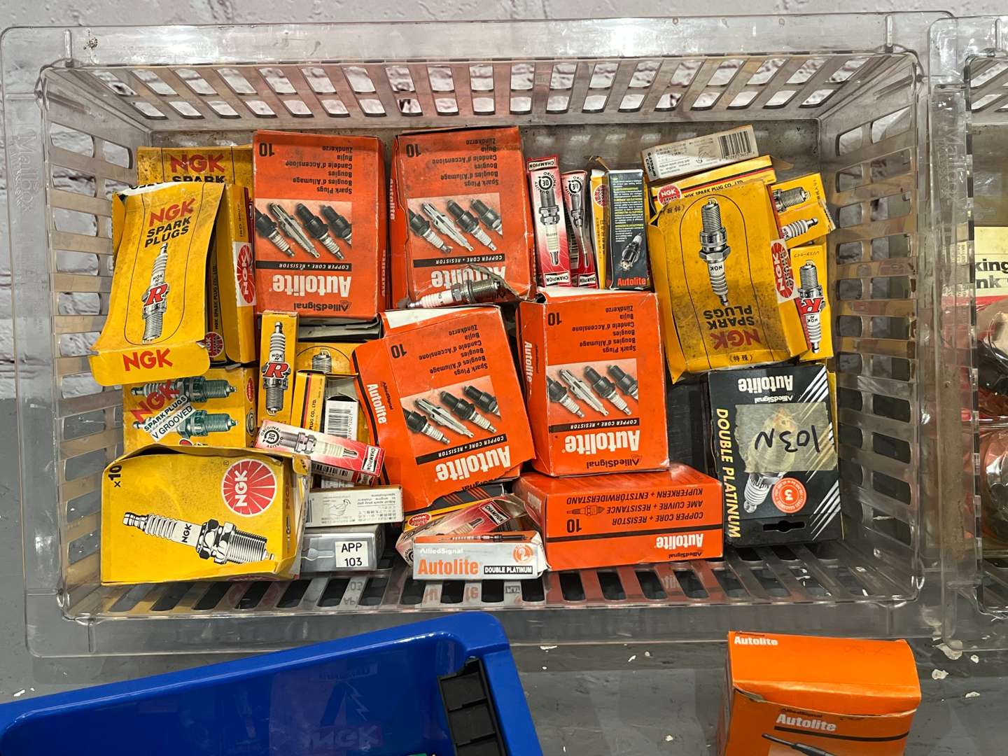 <p>Two Boxes Spark Plugs, Petrol Caps Etc</p>