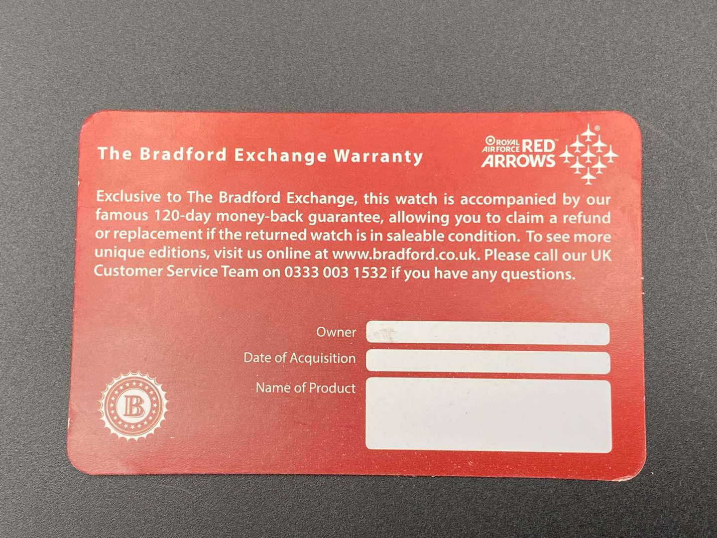 <p>BRADFORD EXCHANGE, RED ARROWS, WRISTWATCH</p>