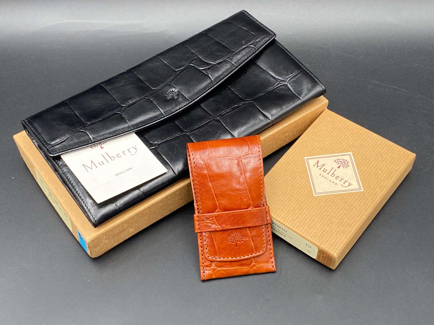 <p>MULBERRY, LEATHER PURSE AND MANICURE SET, BOXED</p>