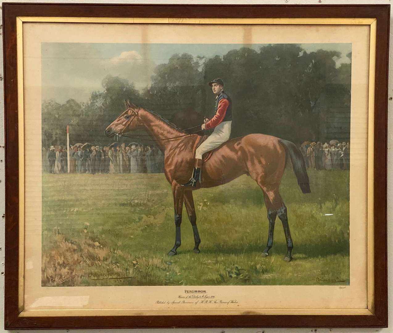 <p>ADRIAN JONES HORSE RACING PRINT “PERSIMMON” 1896</p>