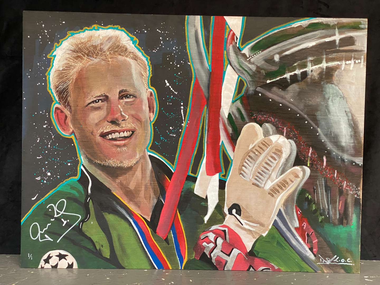 <p>DAVID SHEARER, “PETER SCHMEICHEL”, SIGNED ACRYLIC ON BOARD&nbsp;</p>