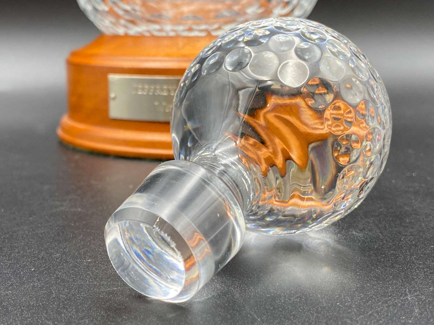 <p>TRONICO GRAND PRIX DRIVERS GOLFING TROPHY, 1997, HOGGIT DECANTER</p>