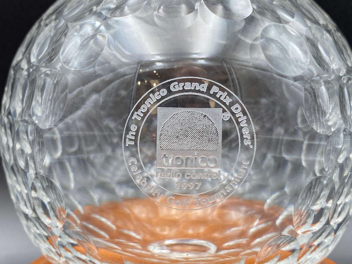 <p>TRONICO GRAND PRIX DRIVERS GOLFING TROPHY, 1997, HOGGIT DECANTER</p>