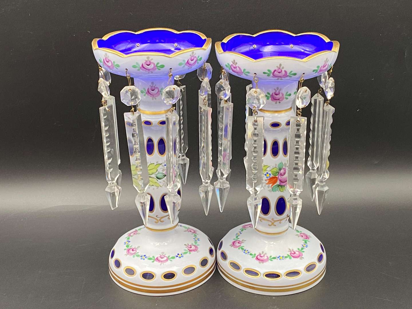 <p>PAIR OF 20TH CENTRUY GLASS LUSTRES,</p>