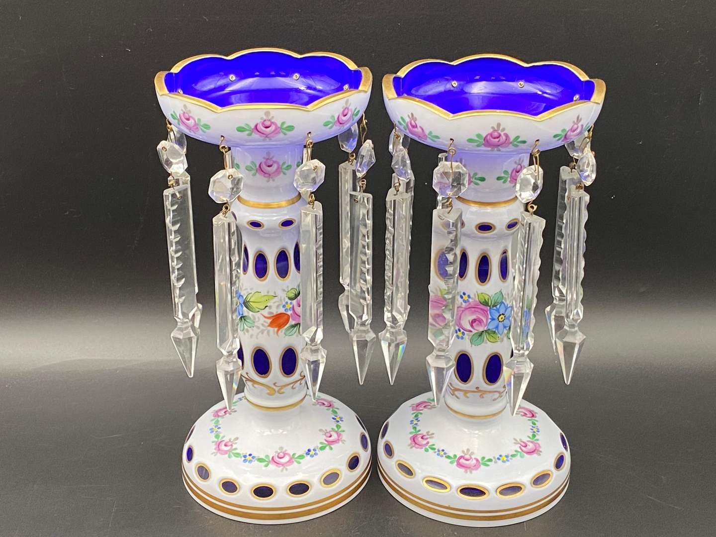 <p>PAIR OF 20TH CENTRUY GLASS LUSTRES,</p>