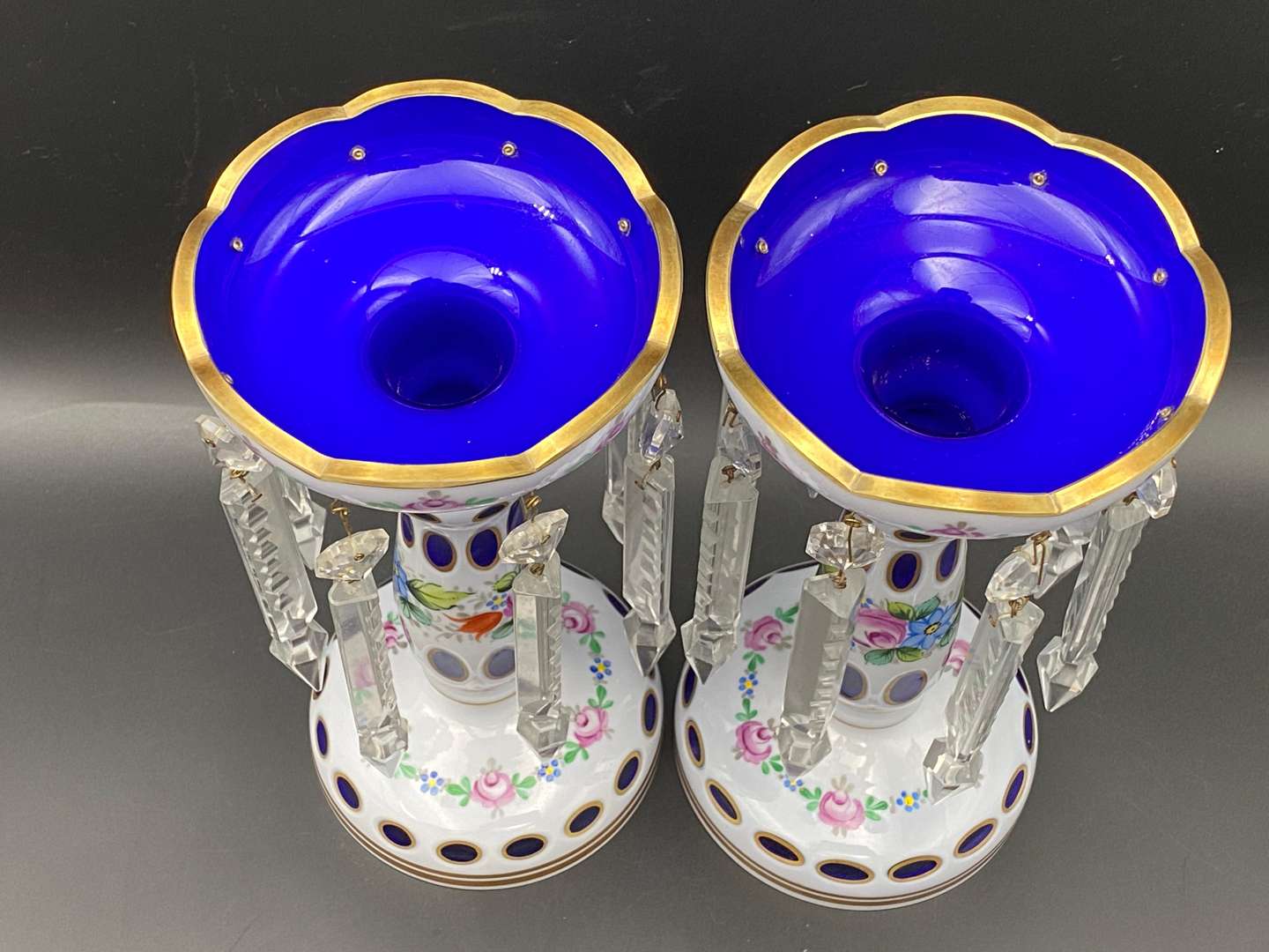 <p>PAIR OF 20TH CENTRUY GLASS LUSTRES,</p>