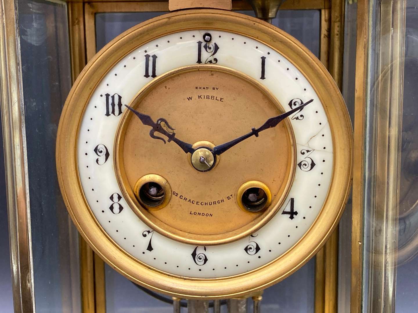<p>LATE 19th CENTURY FOUR GLASS MANTLE CLOCK</p>