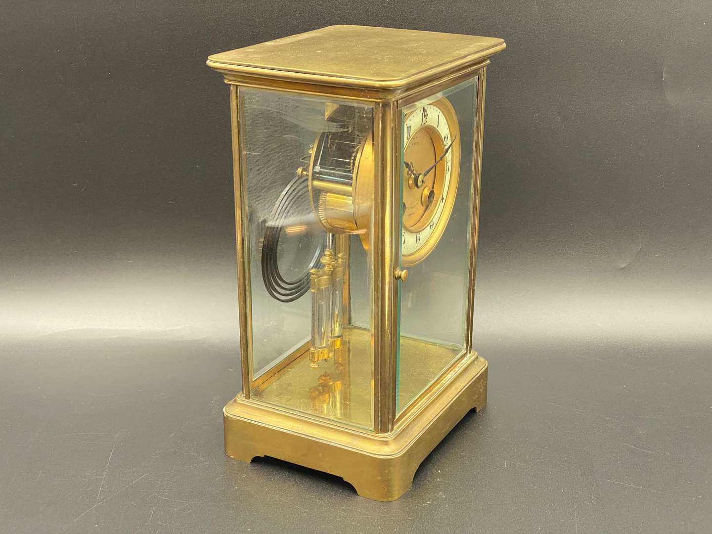<p>LATE 19th CENTURY FOUR GLASS MANTLE CLOCK</p>