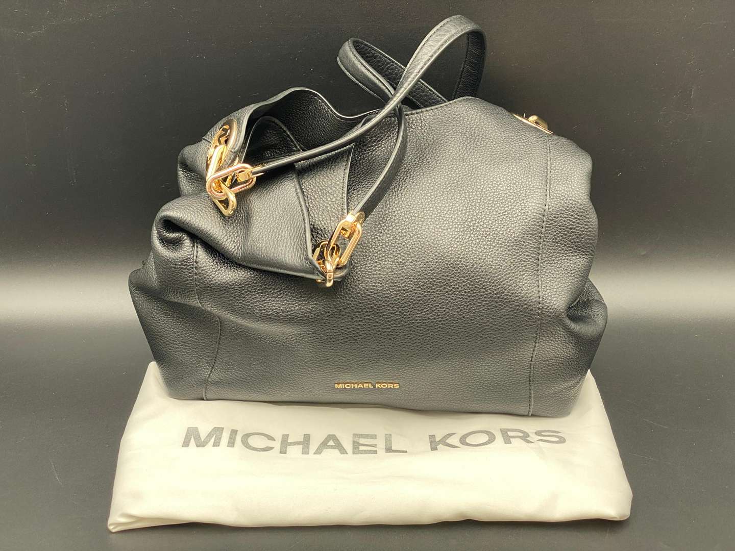 <p>MICHEAL KORS, LILLIE, BLACK PEBBLE GRAIN LEATHER TOTE BAG,</p>