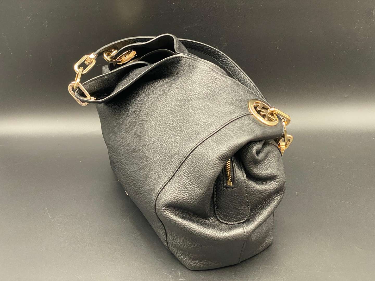 <p>MICHEAL KORS, LILLIE, BLACK PEBBLE GRAIN LEATHER TOTE BAG,</p>
