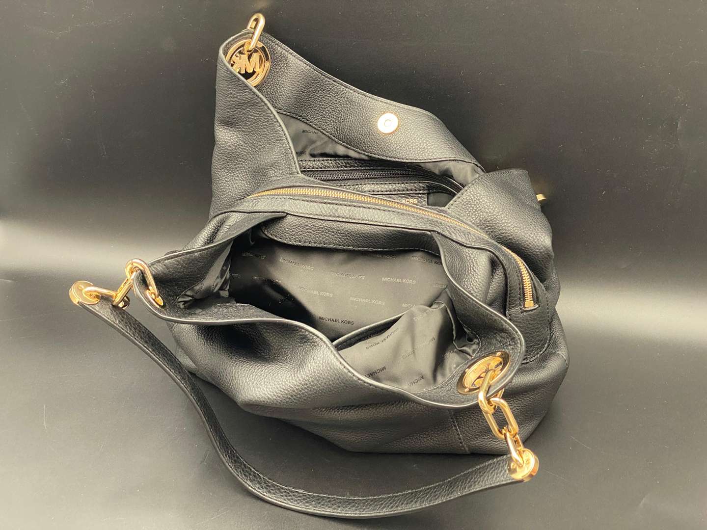 <p>MICHEAL KORS, LILLIE, BLACK PEBBLE GRAIN LEATHER TOTE BAG,</p>