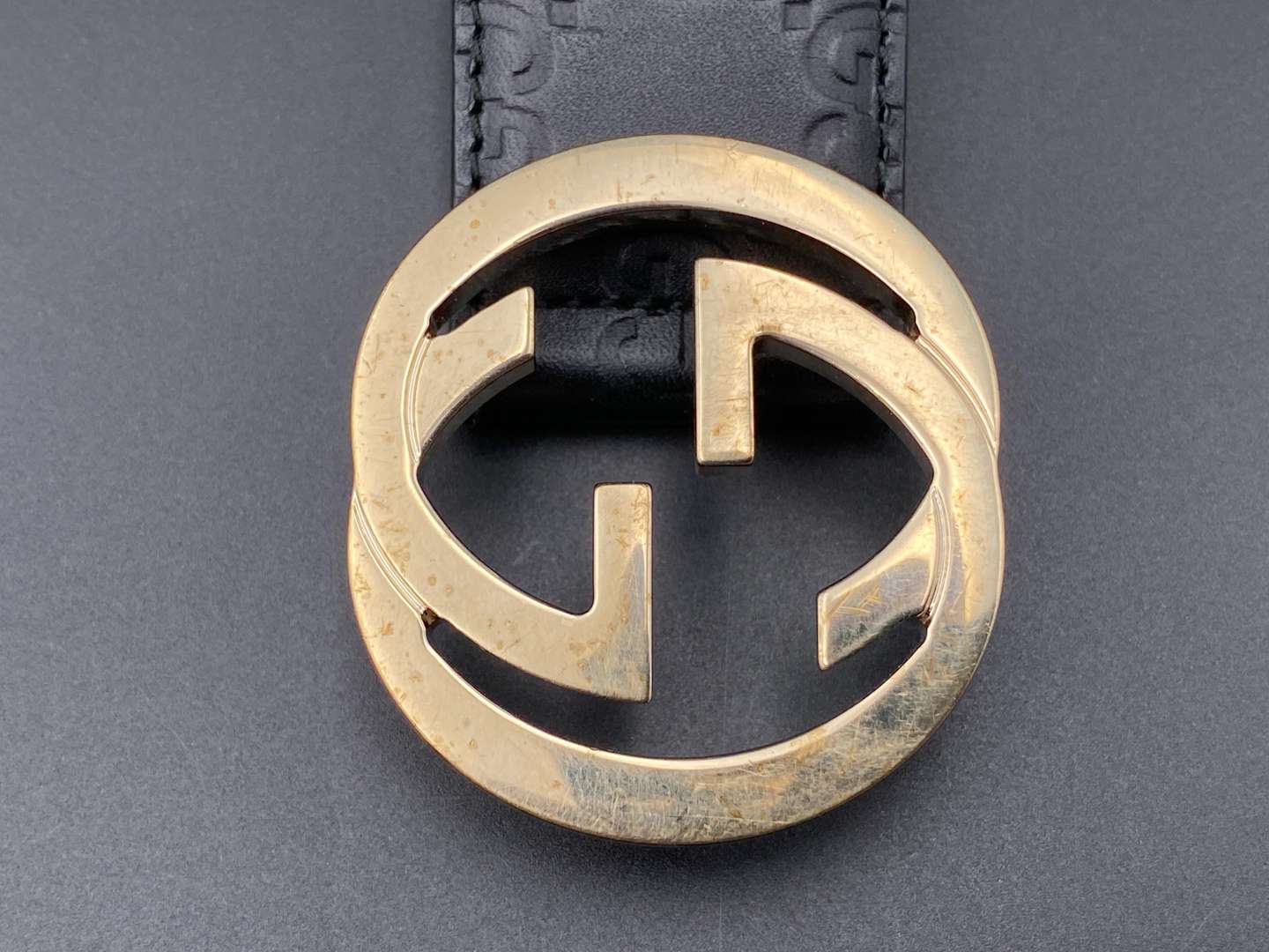 <p>GUCCI, GUCCISSIMA GG MONOGRAMMED BLACK LEATHER BELT, 85/34</p>