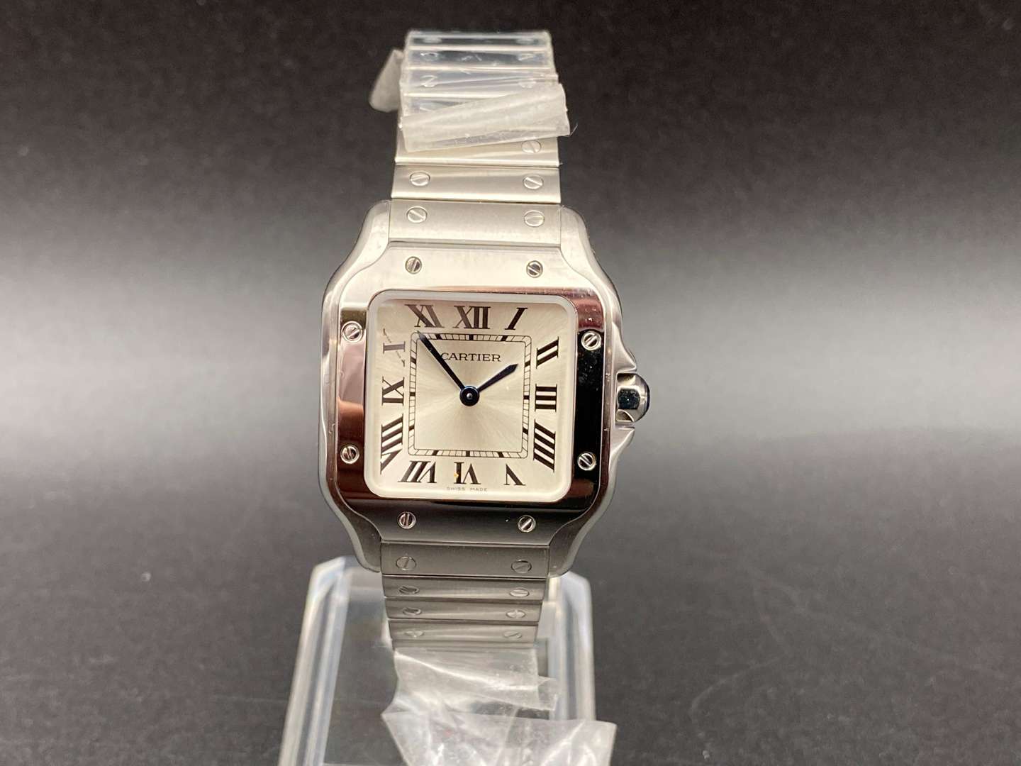 <p>CARTIER, SANTOS DE CARTIER, STAINLESS STEEL WITH BOX AND PAPERS, REF WSSA0082, 4626242240FY</p>