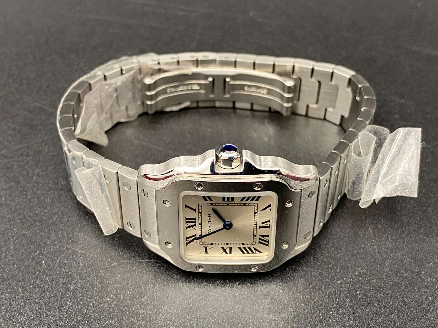<p>CARTIER, SANTOS DE CARTIER, STAINLESS STEEL WITH BOX AND PAPERS, REF WSSA0082, 4626242240FY</p>