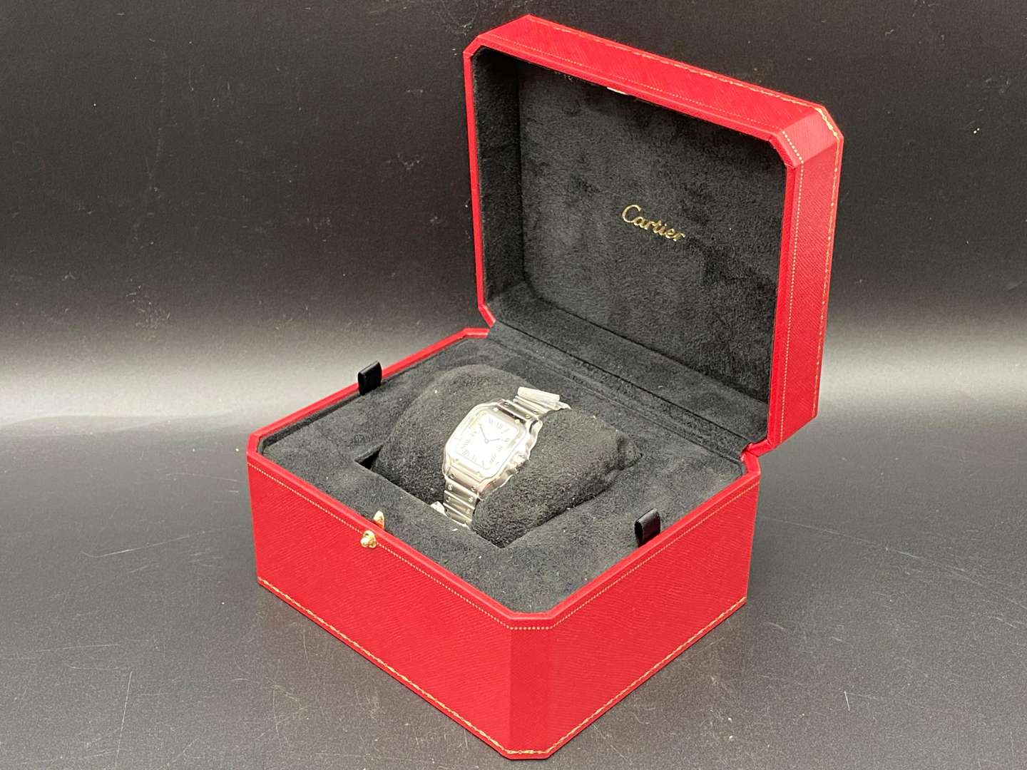 <p>CARTIER, SANTOS DE CARTIER, STAINLESS STEEL WITH BOX AND PAPERS, REF WSSA0082, 4626242240FY</p>