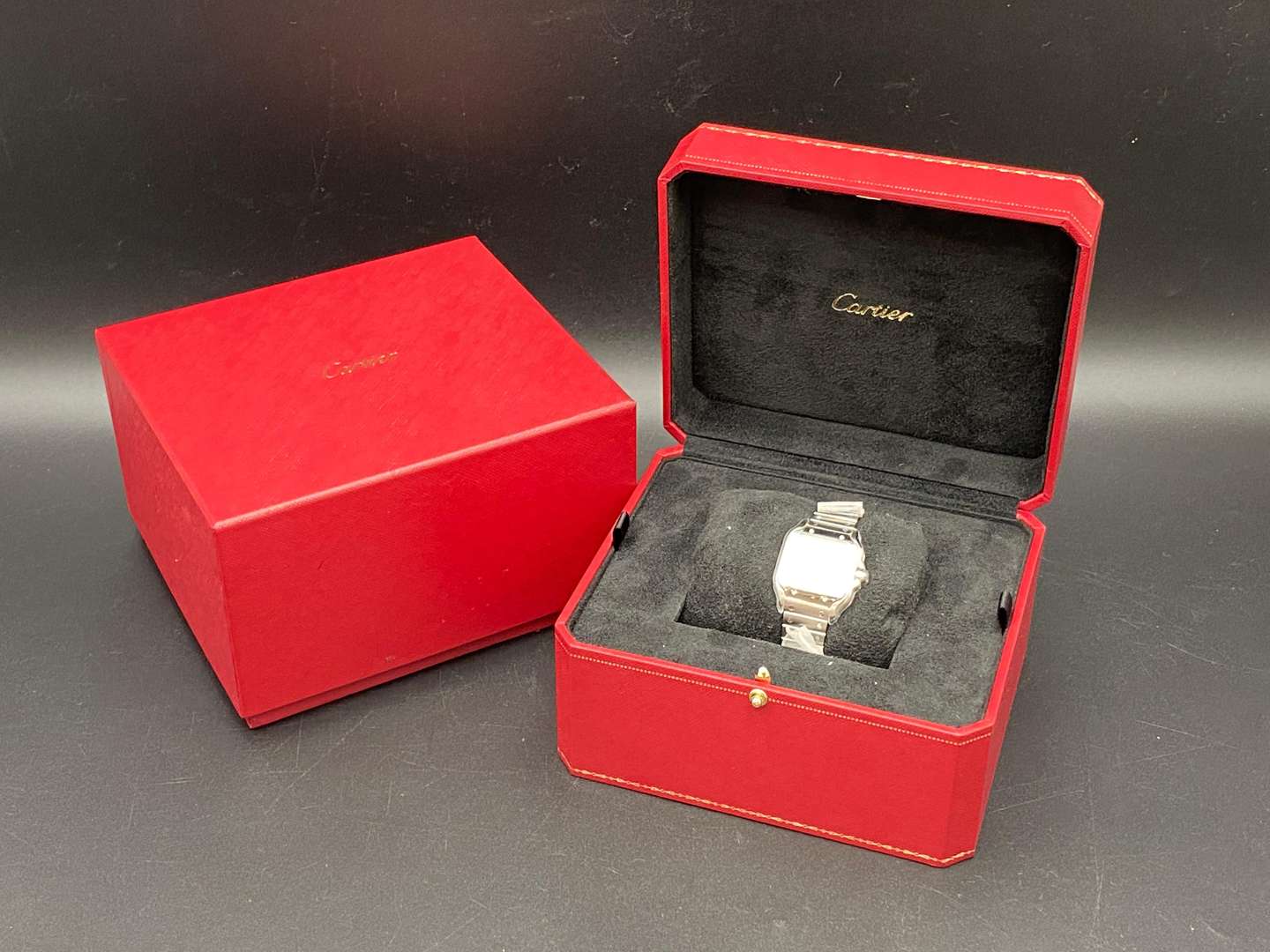<p>CARTIER, SANTOS DE CARTIER, STAINLESS STEEL WITH BOX AND PAPERS, REF WSSA0082, 4626242240FY</p>