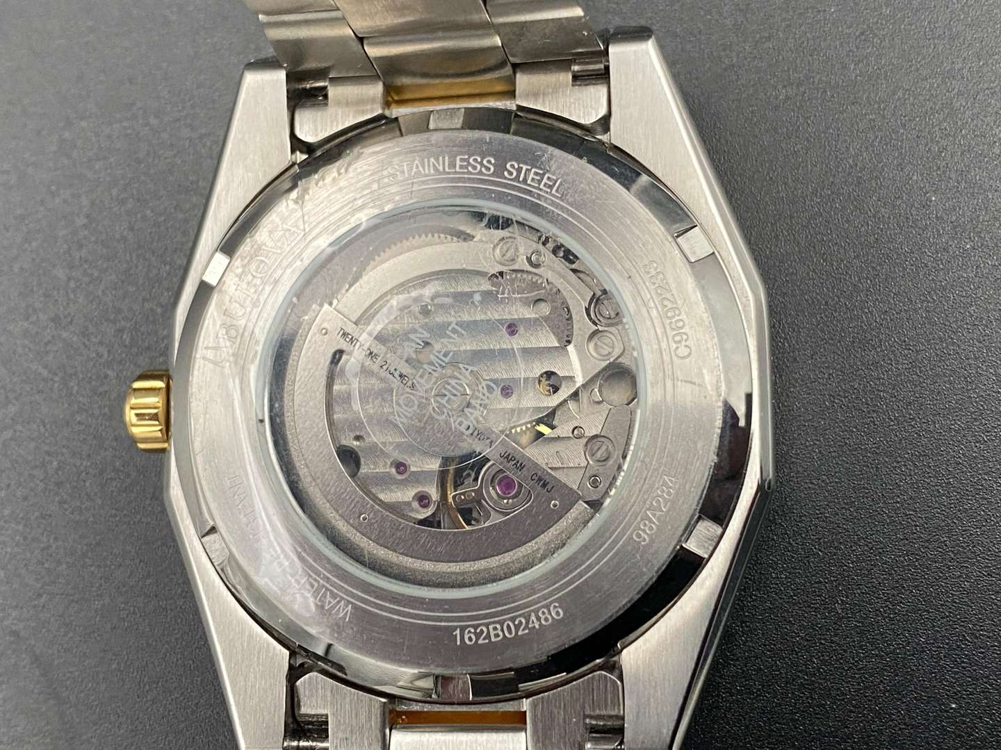 <p>BULOVA, STAINLESS STEEL AND GILT, AUTOMATIC, CENTRE SCONDS WRISTWATCH, 98A284, C9692233</p>