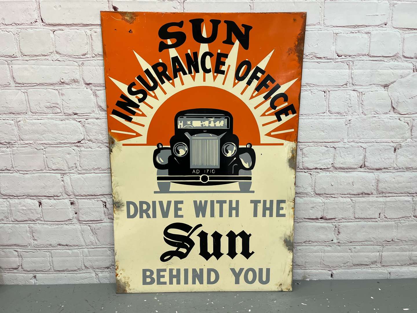 <p>Sun Insurance Office “Drive With The Sun Behind You” Aluminium Sign</p>