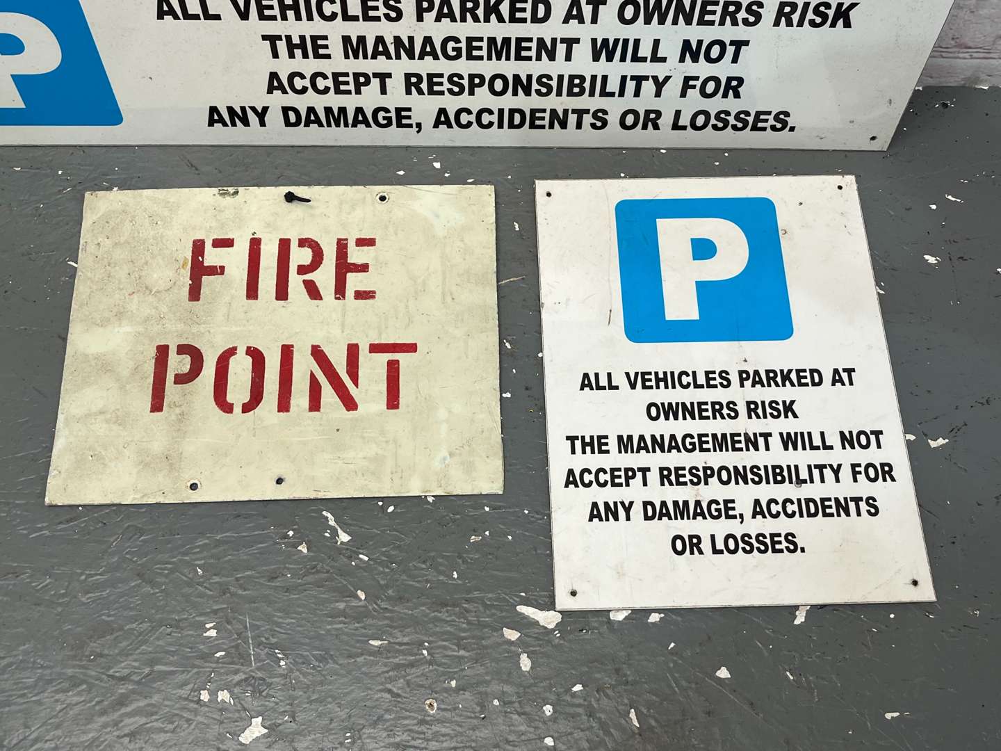 <p>Three Warning Signs On Metal Board</p>