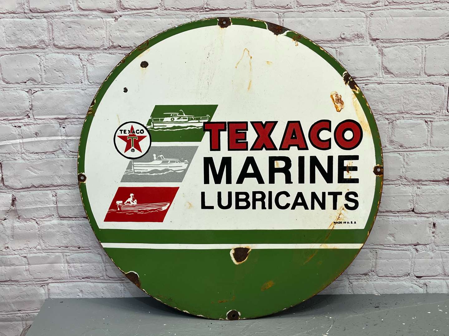<p>Texaco Marine Lubricants Circular Enamel Sign</p>