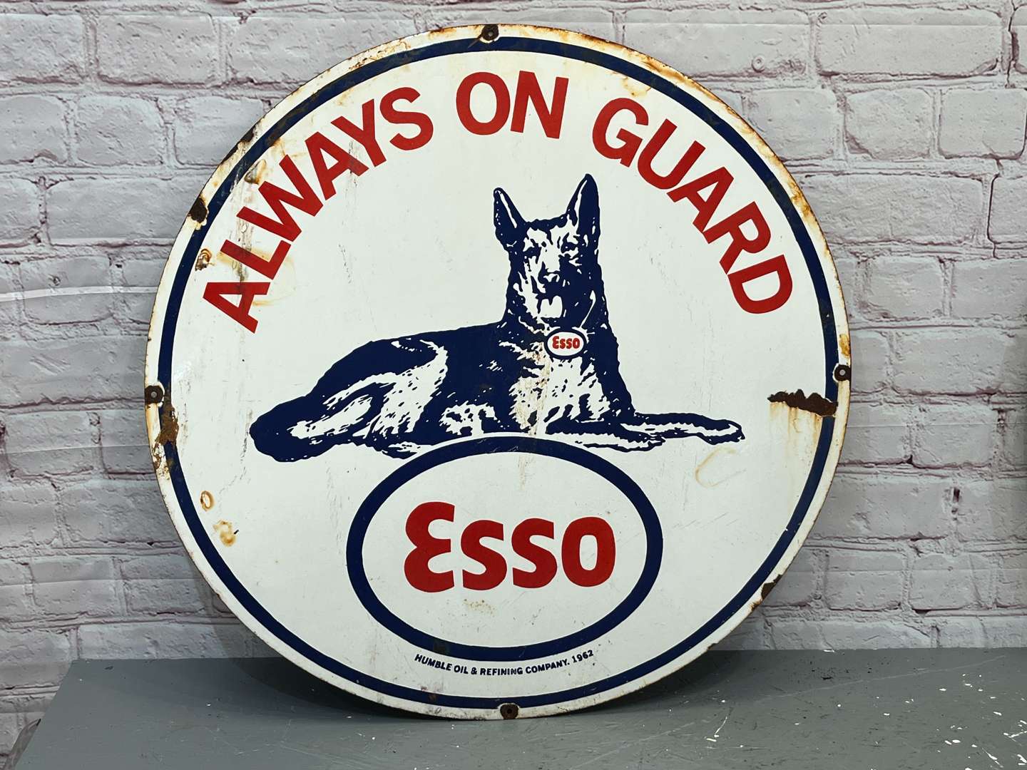 <p>Esso “Always on Guard” Circular Enamel Sign&nbsp;</p>