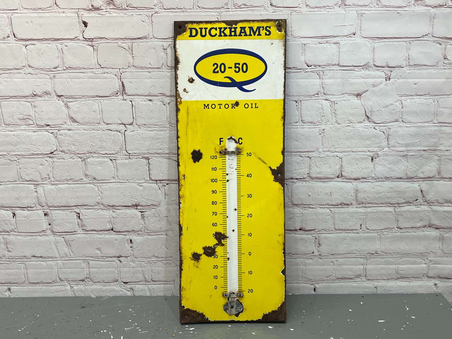 <p>Duckhams Q20-50 Enamel Thermometer Sign a/f</p>