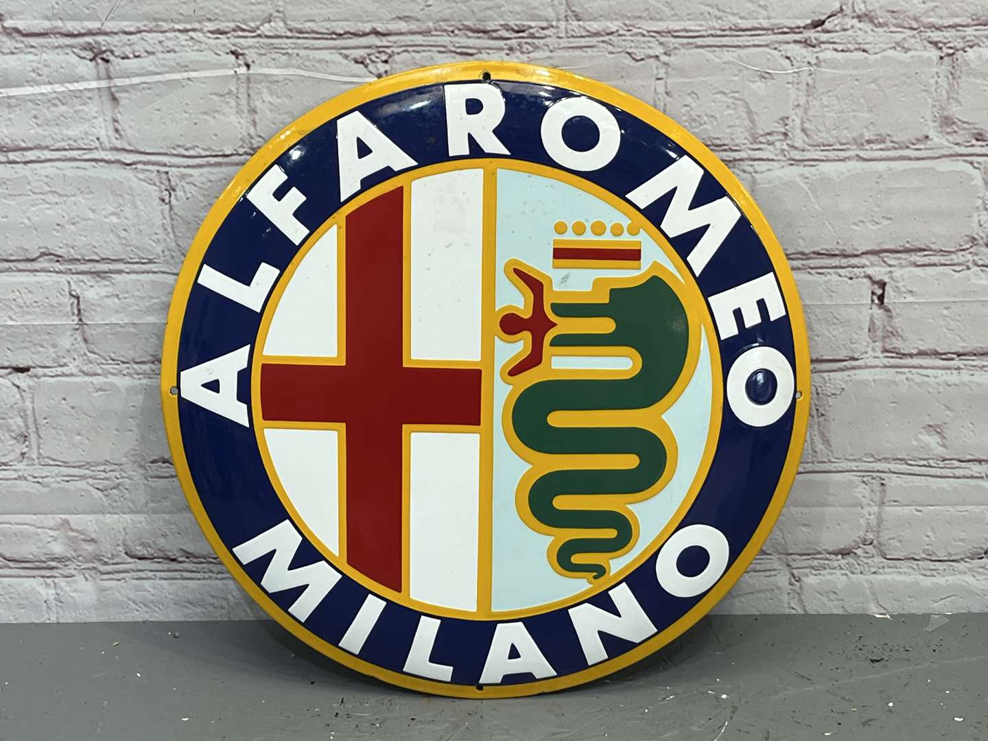 <p>Alfa Romeo Milano Convex Emblem Enamel Sign</p>
