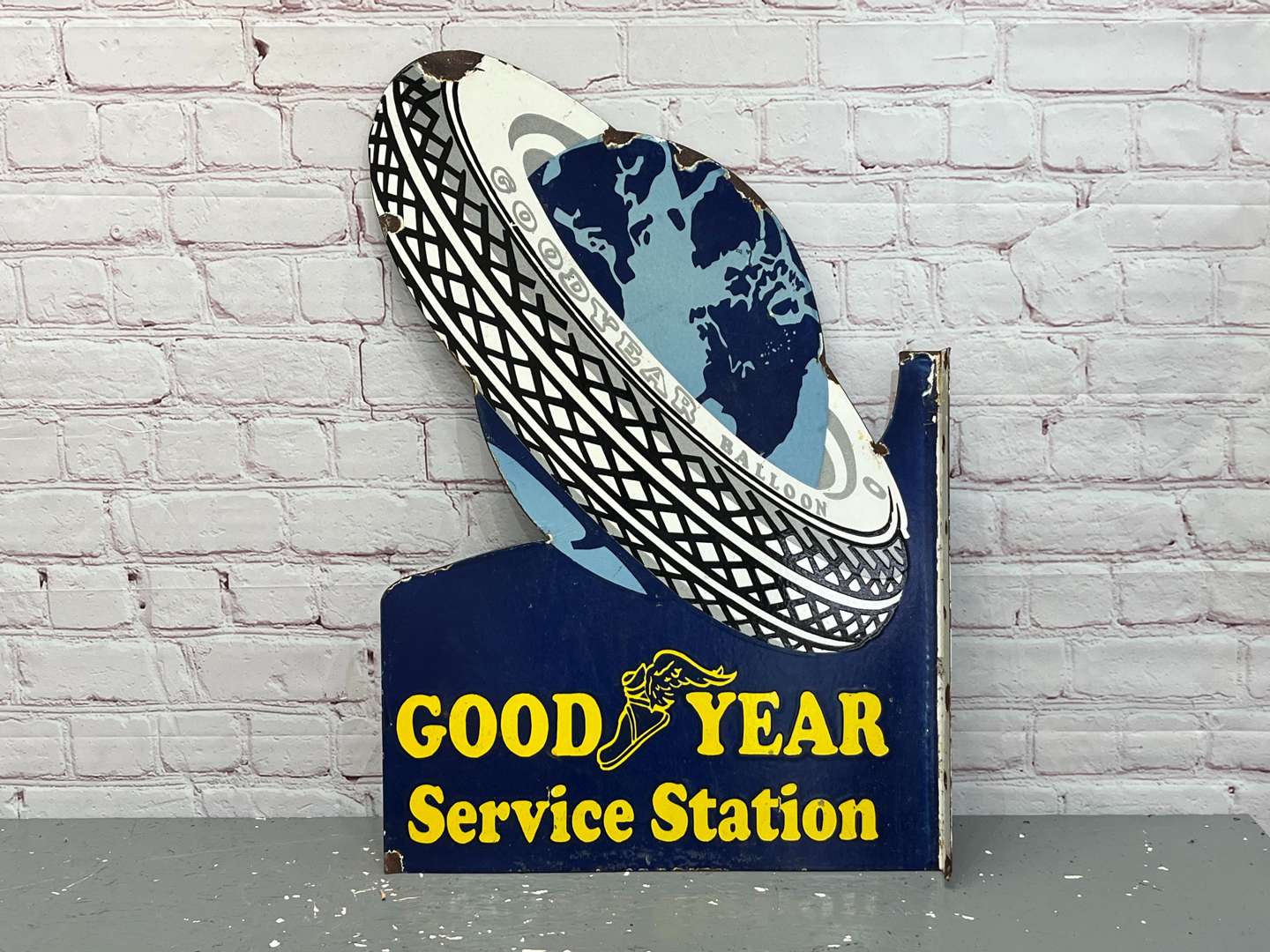 <p>Goodyear Service Station Large Flange Enamel Sign</p>