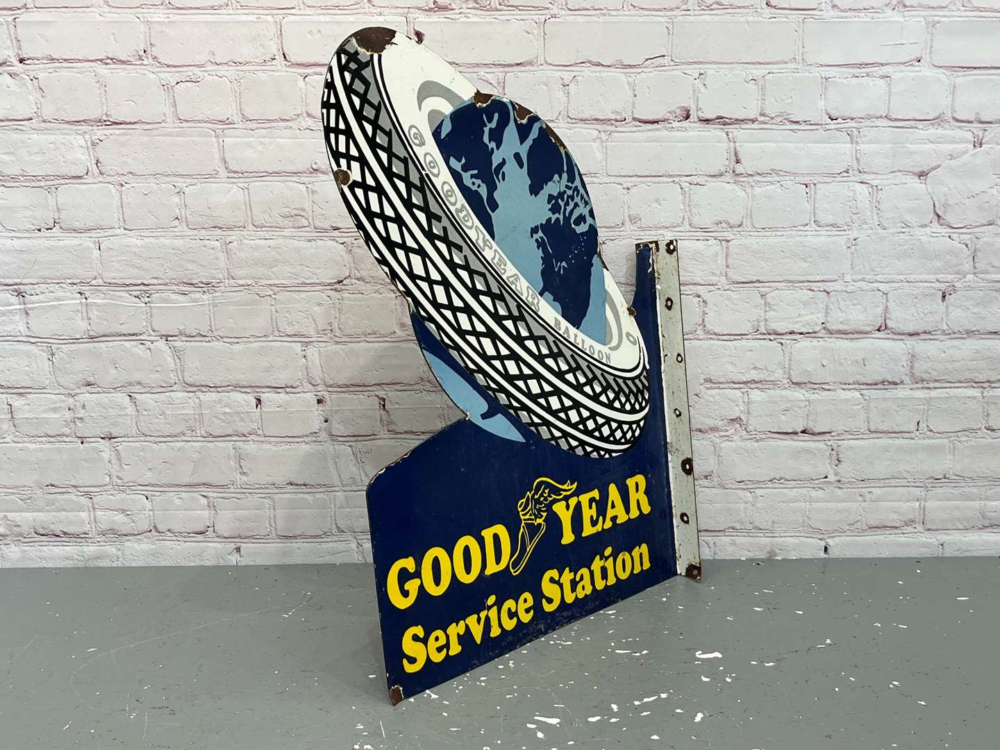 <p>Goodyear Service Station Large Flange Enamel Sign</p>