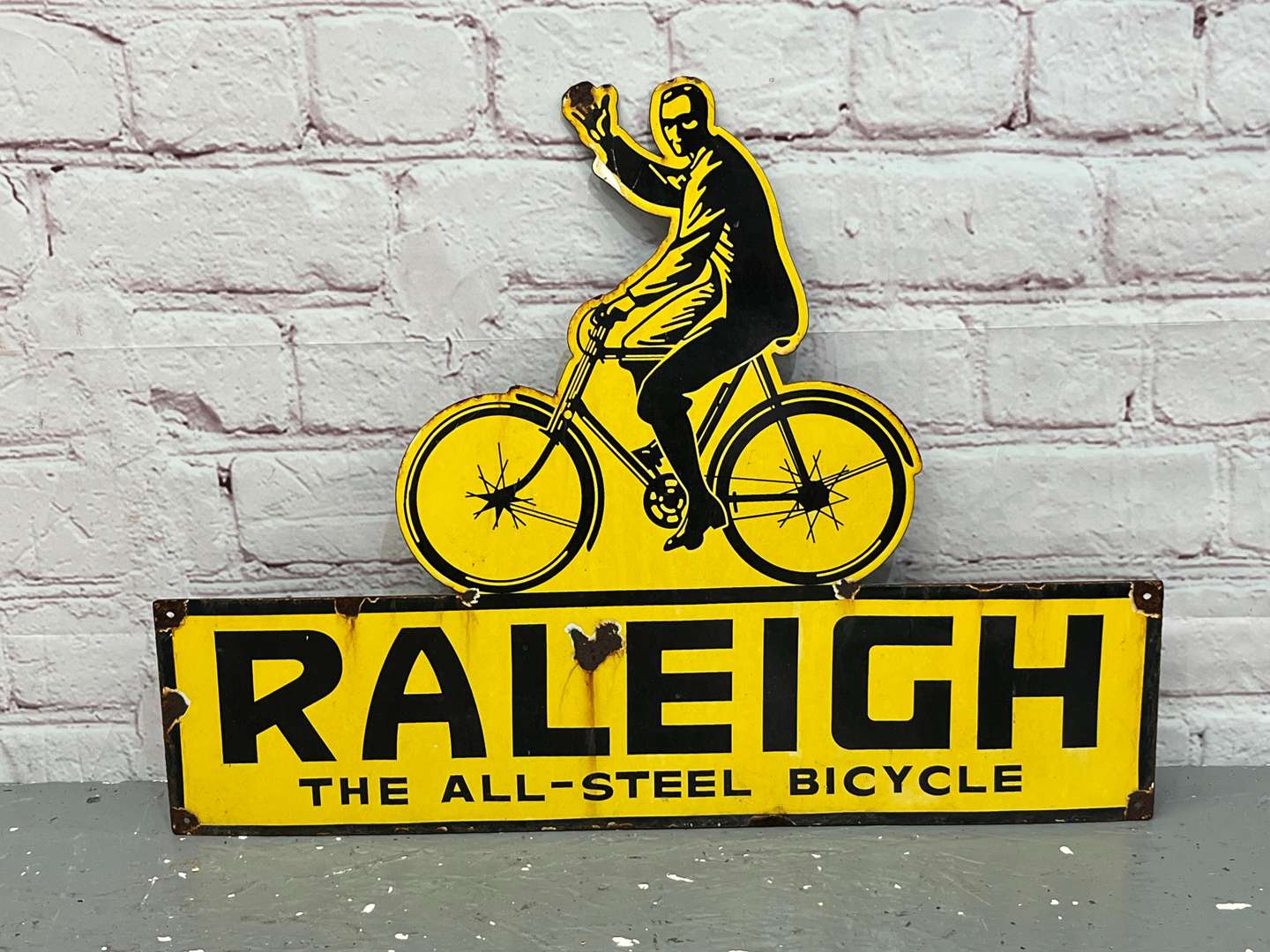 <p>Raleigh “ The All Steel Bicycle” Enamel Sign</p>