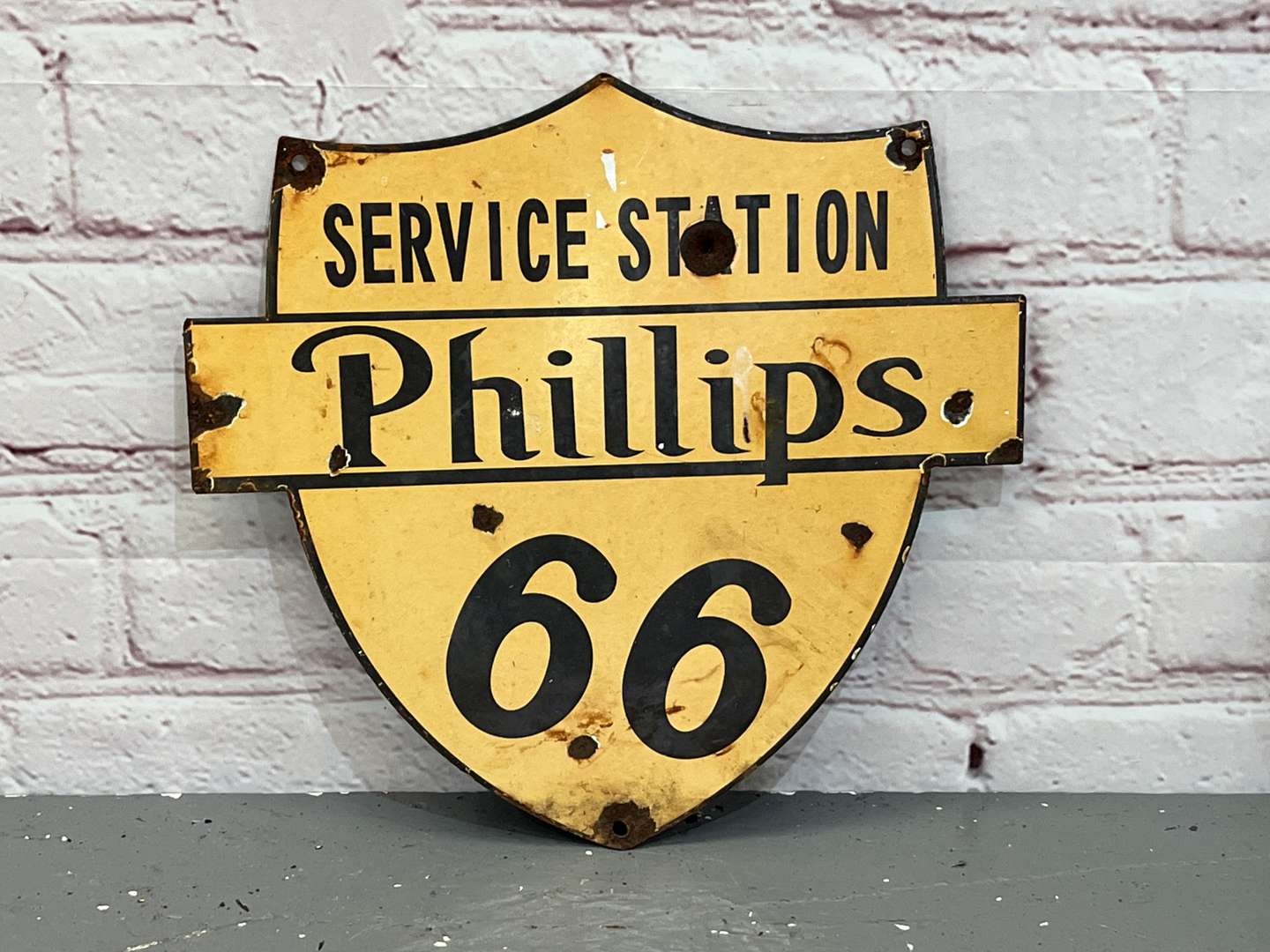 <p>Phillips Service Station 66 Enamel Shield Sign</p>