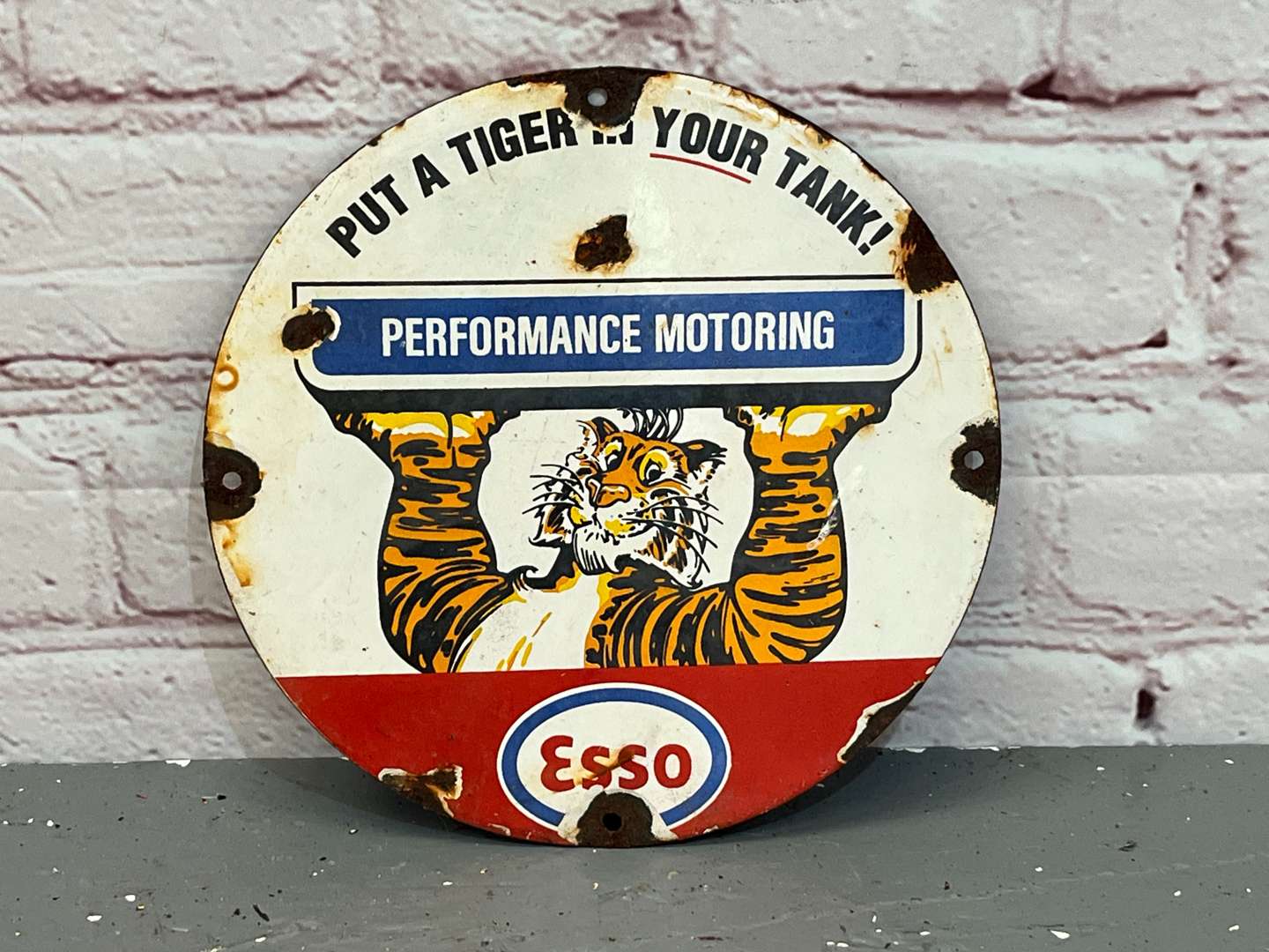 <p>Esso Performance Motoring Small Circular Enamel Sign</p>