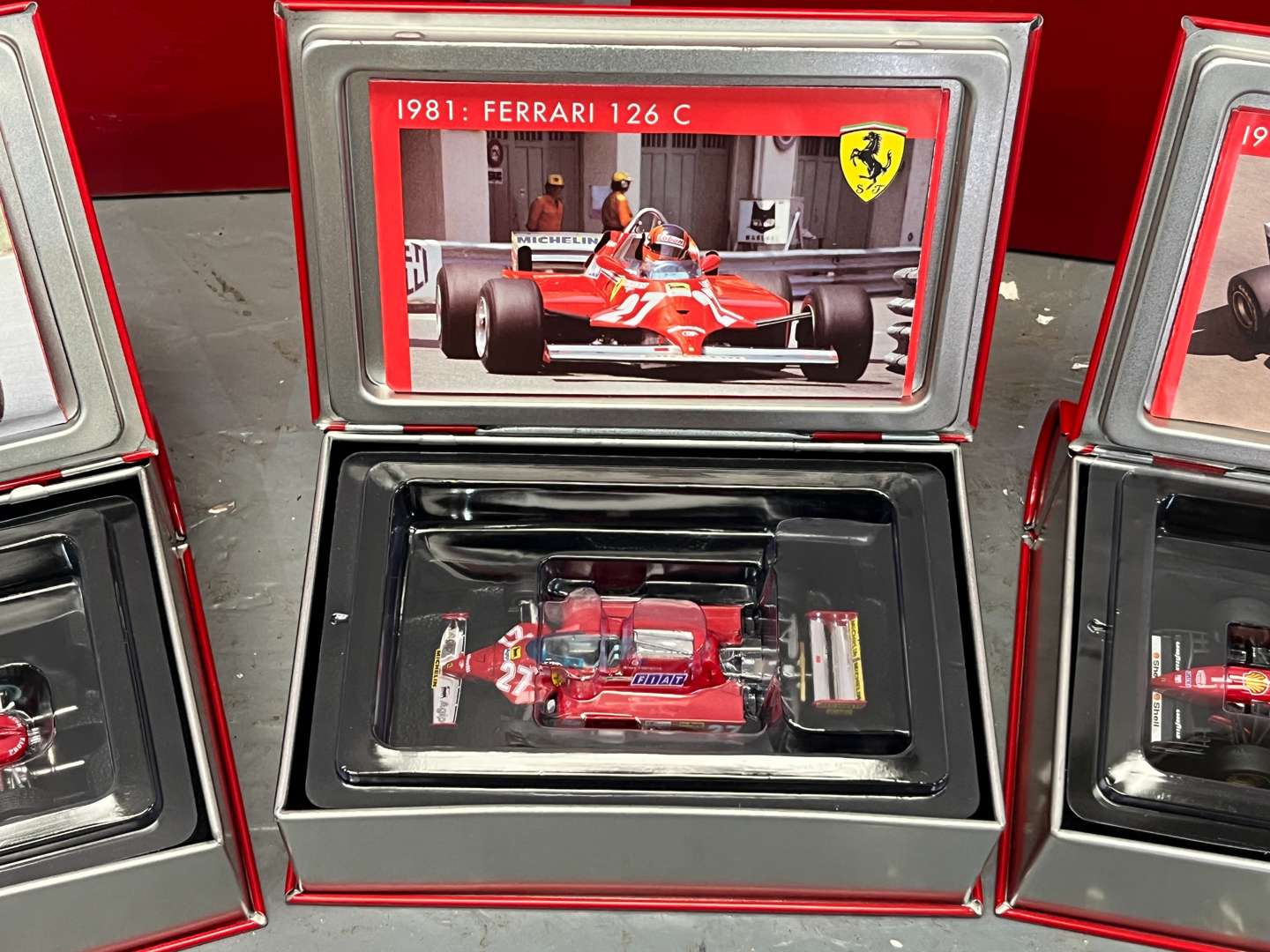 <p>Three Boxed Hotwheels Ferrari F1 Cars 1:24 Scale</p>